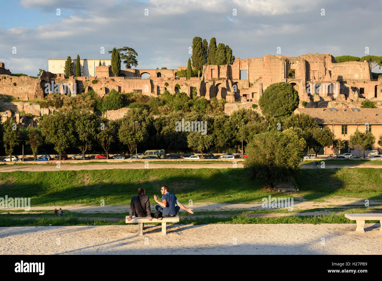 Rom. Italien. Ruinen von Domus Augustana auf dem Palatin von Circo Massimo betrachtet. Stockfoto