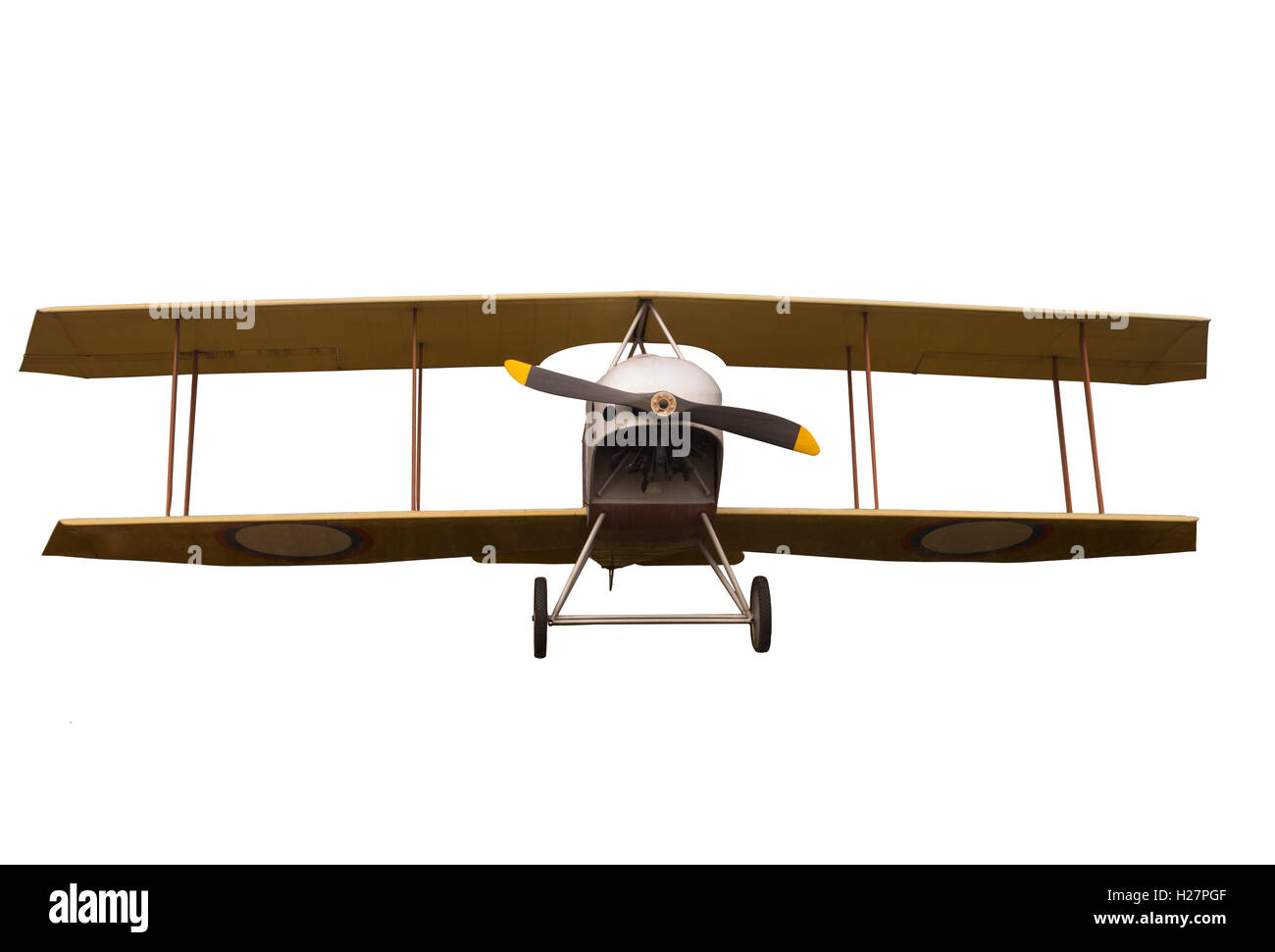 Vintage Propeller-Doppeldecker, Isolated on White Background Stockfoto