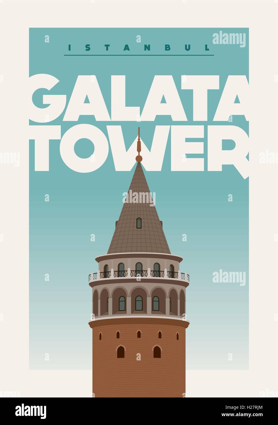 Vektor-Poster-Design für Galata Kulesi (Galata-Turm), Istanbul, Türkei. Detaillierte Vektor-Illustration. Stock Vektor