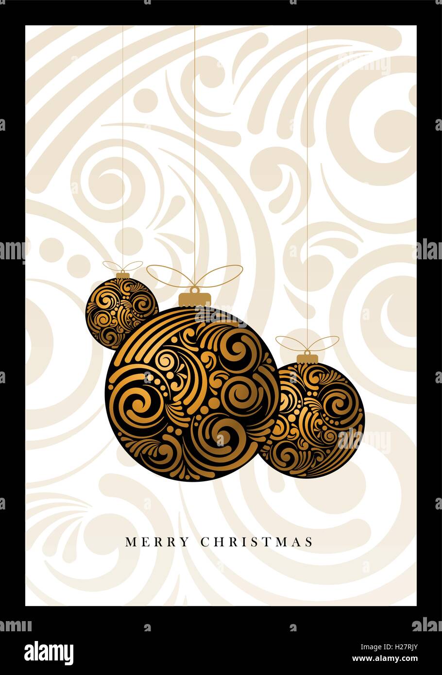 Vektor-Weihnachtsgrußkarte mit abstrakten Wirbel Weihnachtskugeln. Stock Vektor