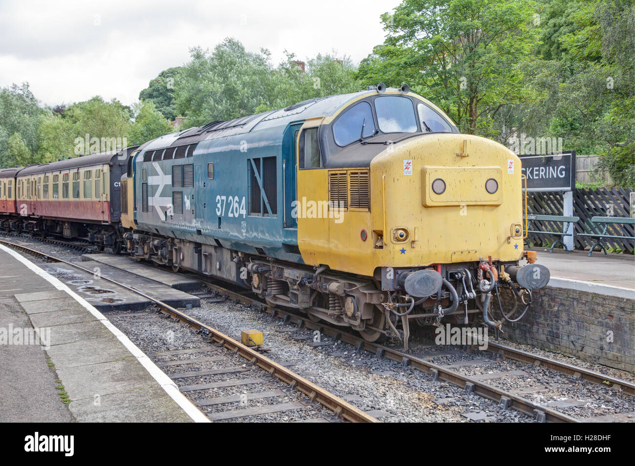 British Rail Class 37 Lok 37264 Ankunft am Bahnhof von Pickering Stockfoto