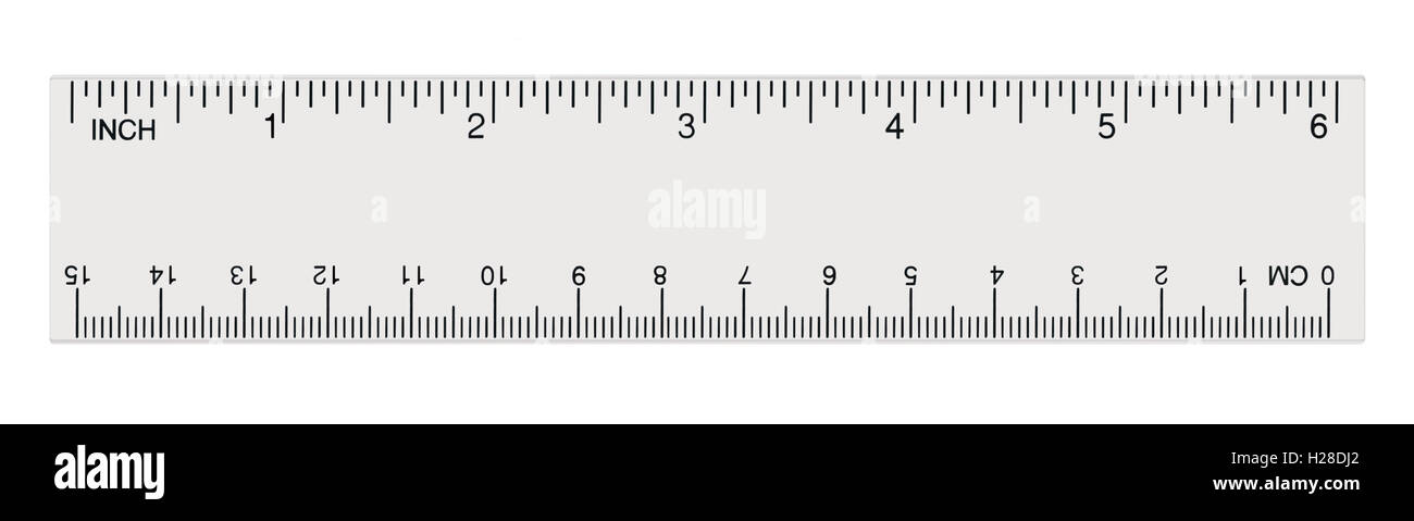 Weiße transparente Herrscher, isoliert Closeup Zoll Zentimeter, Zoll