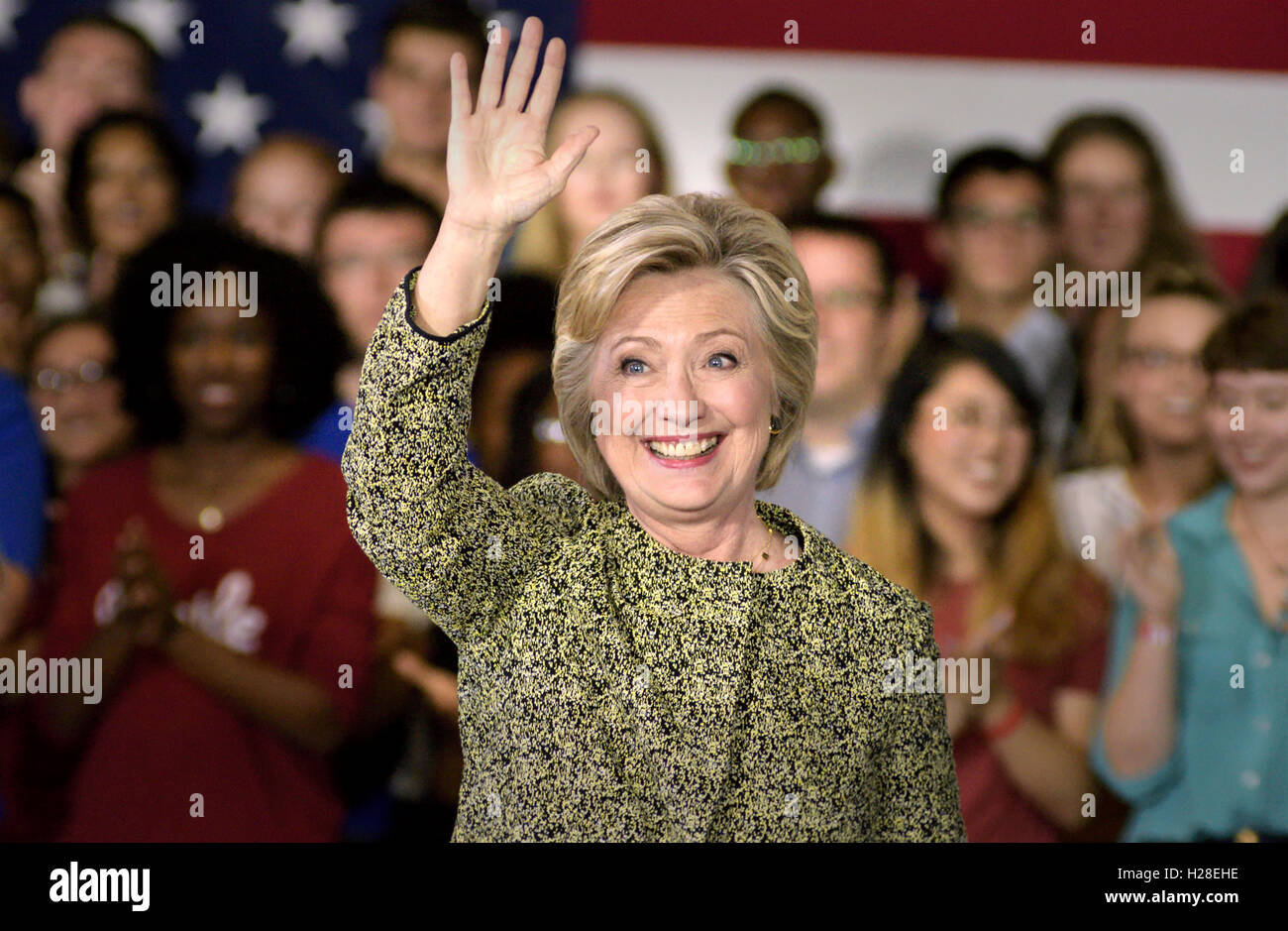 Demokratischen Präsidentschafts Kandidat Hillary Clinton spricht Millennials bei einer 19. September 2016-Kundgebung in Philadelphia, PA Stockfoto