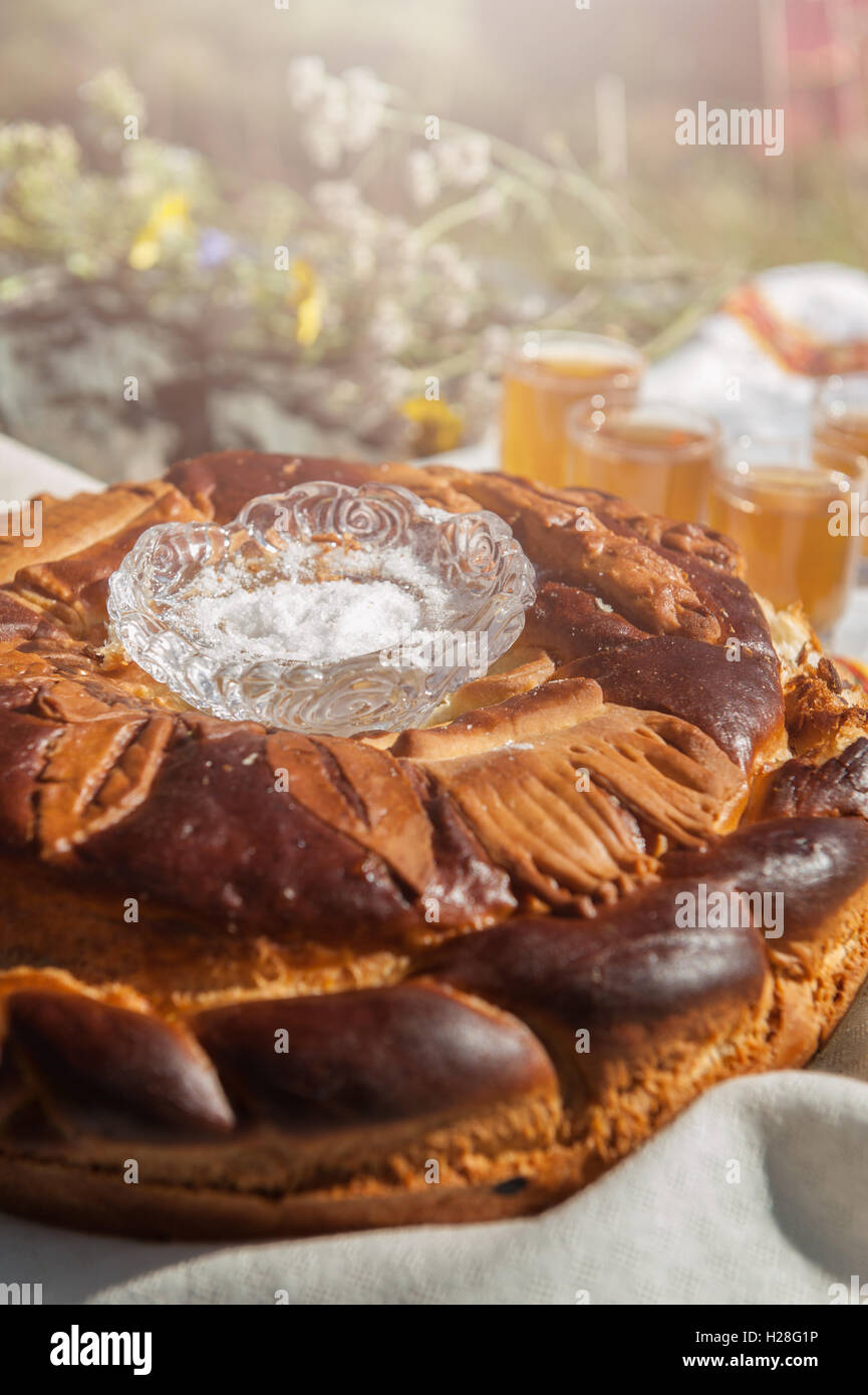 Russisches Brot mit Salz Stockfoto