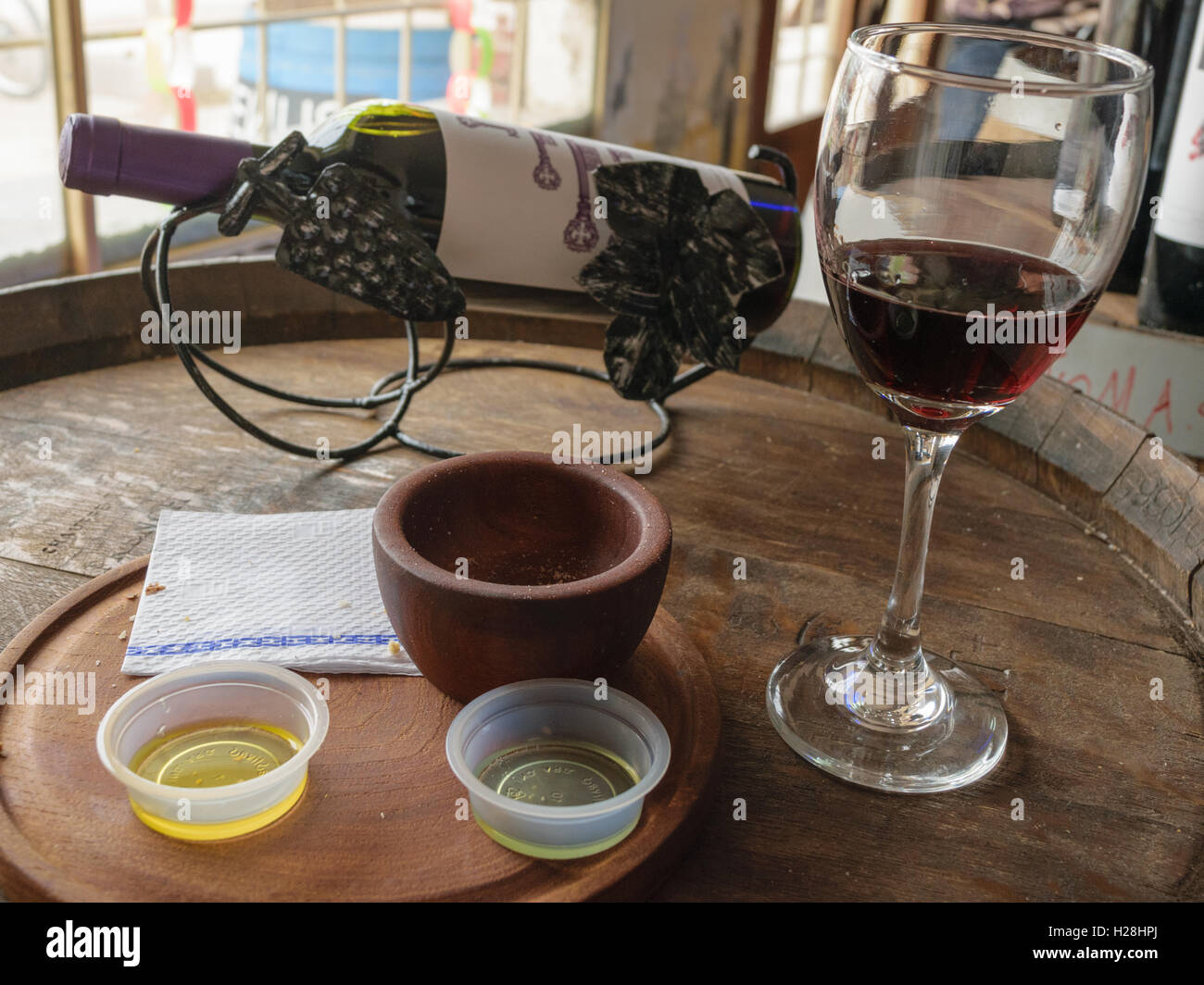 Wein und Olivenöl Stockfoto