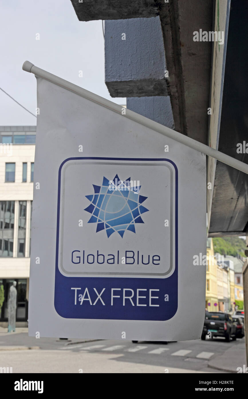 Global Blue Tax Free Schild Shop, Alesund, Norwegen Stockfoto