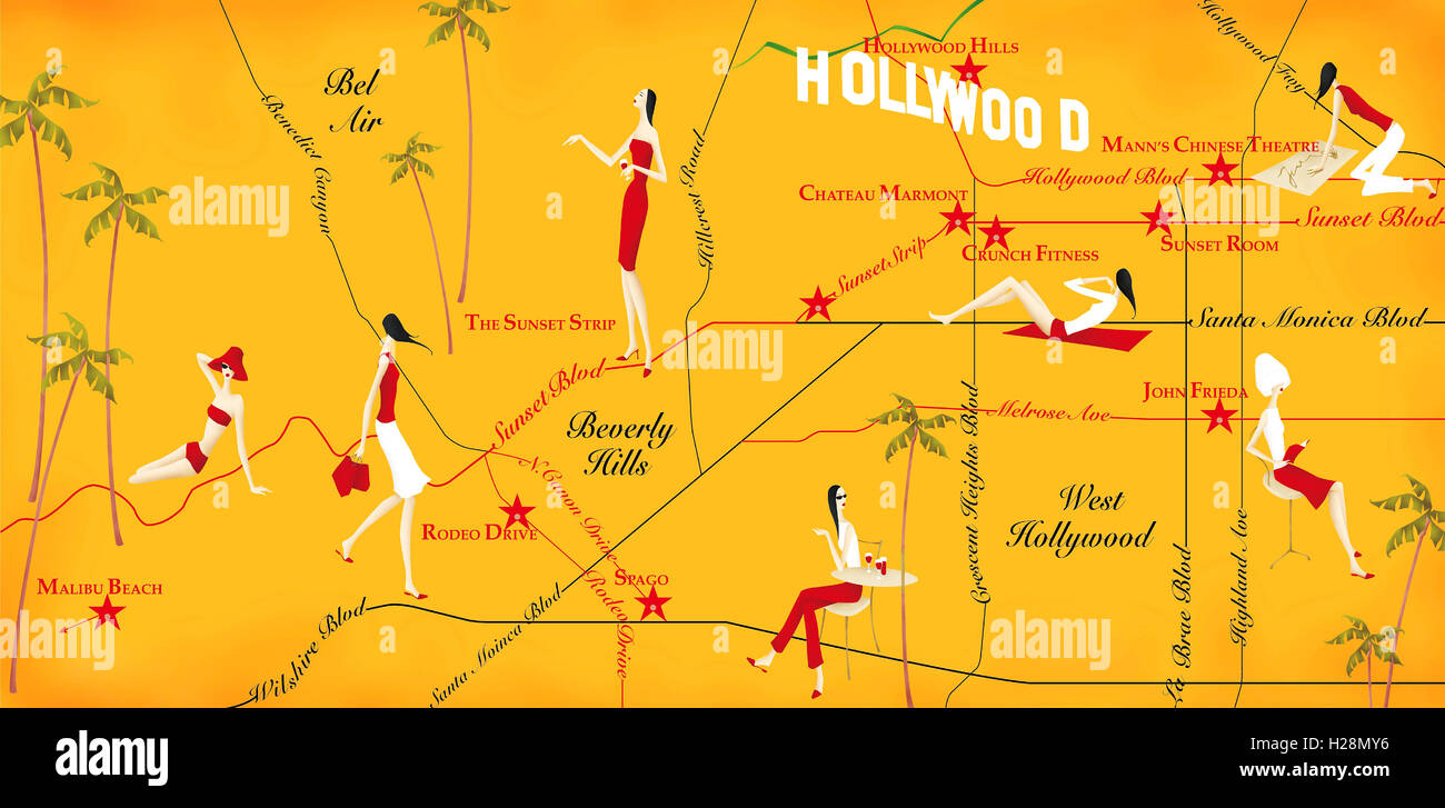 Karte von Hollywood Stockfotografie - Alamy