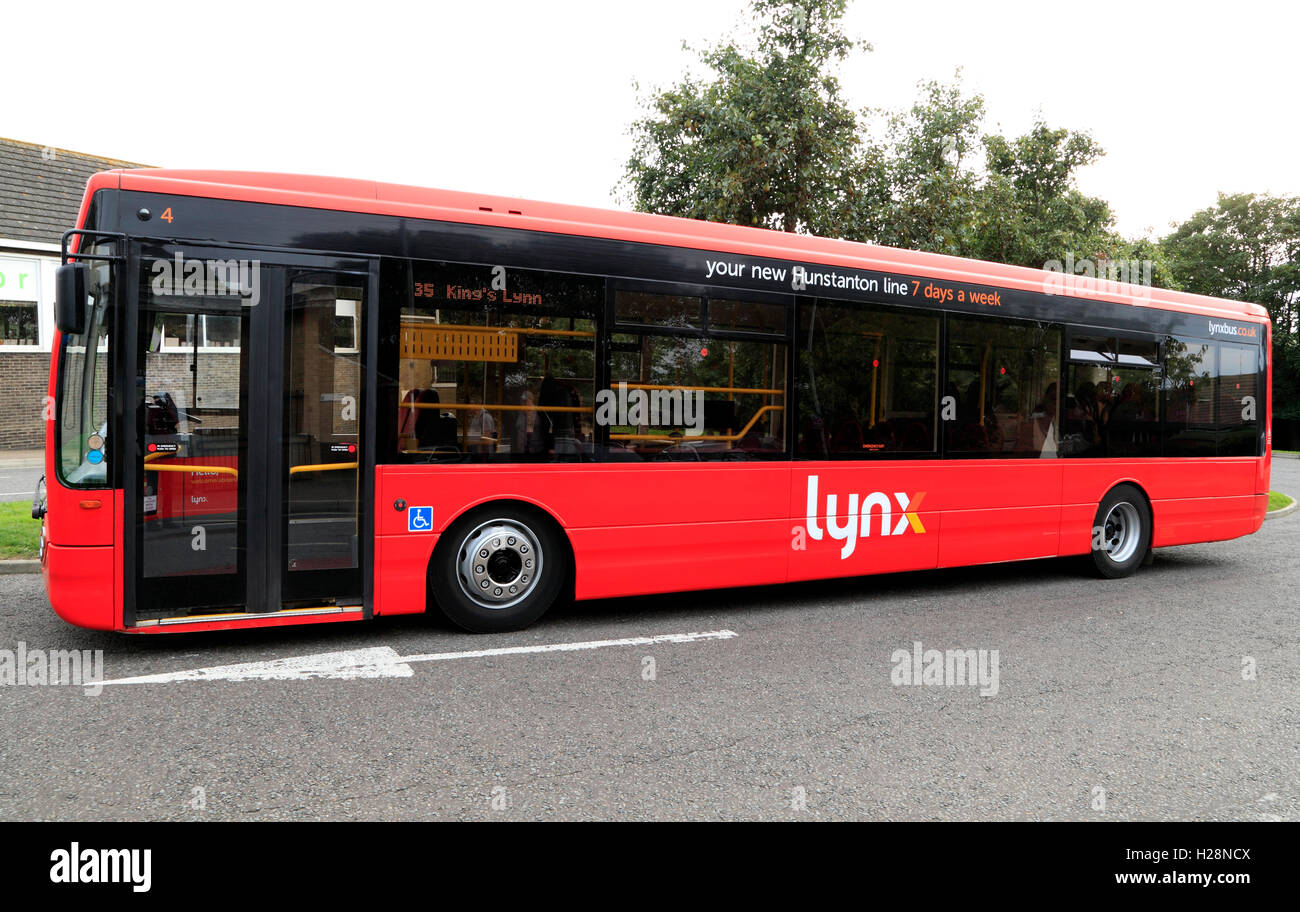 Luchs Linienbus Hunstanton Norfolk rote Busse England UK omnibus Stockfoto