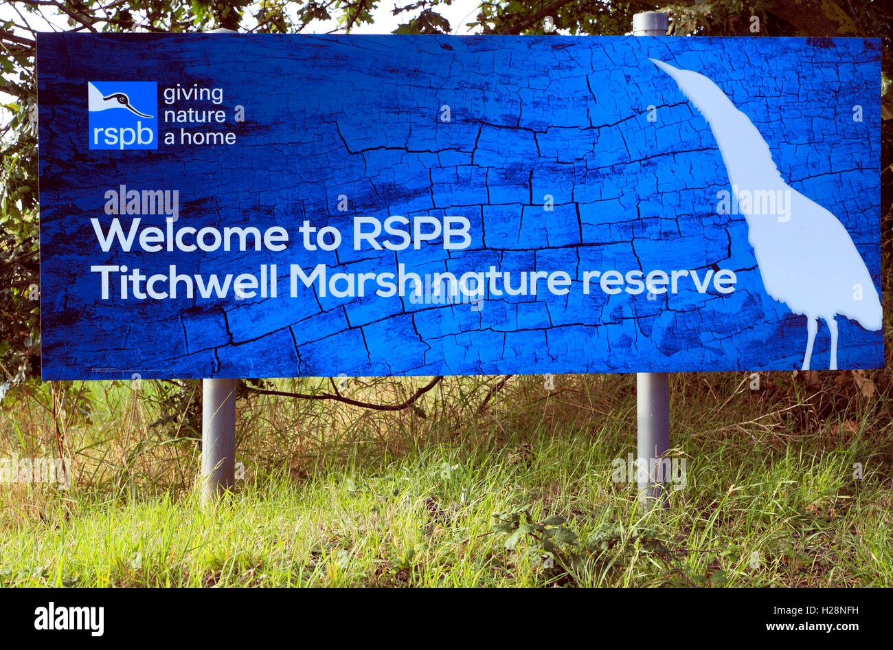 RSPB Titchwell Marsh Naturschutzgebiet, Eingangsschild, Norfolk England UK Websites Vogel Vögel Reserven Stockfoto