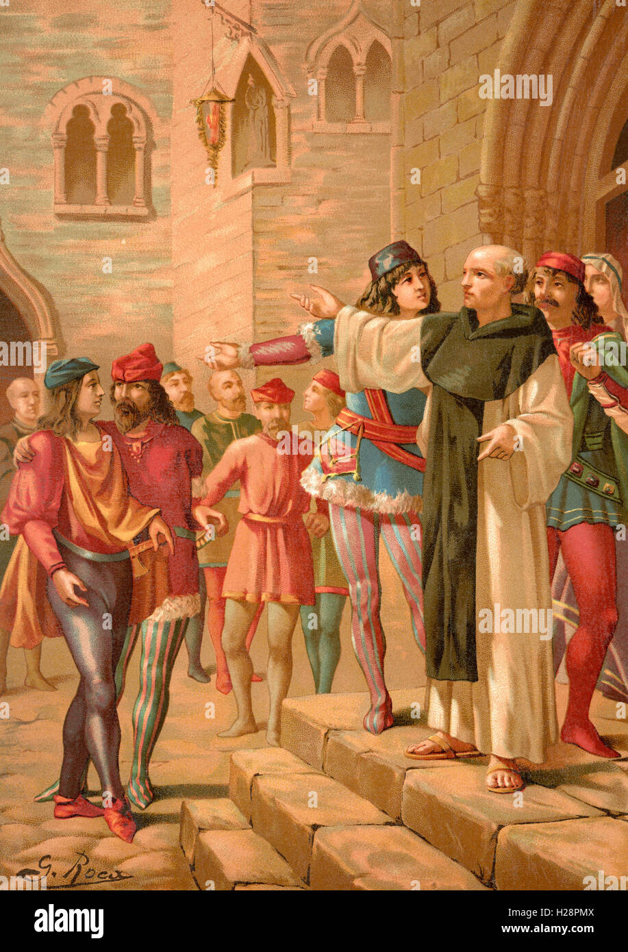 Savonarola Predigt in Florenz, Italien.  Girolamo Savonarola, 1452 – 1498.  Italienischer Dominikanermönch und Prediger tätig in Florenz der Renaissance. Stockfoto