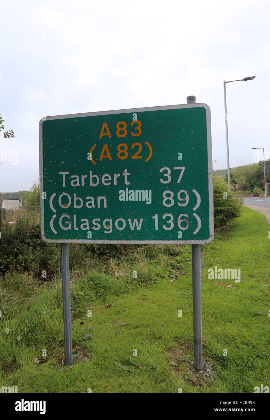 Straße Laufleistung Zeichen auf a83 in campbeltown Schottland september 2016 Stockfoto