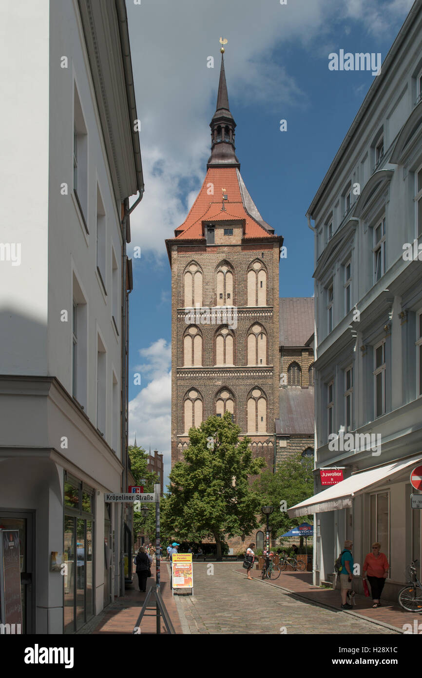 Turm der Marienkirche, Rostock, Mecklenburg-Vorpommerna, Deutschland Stockfoto