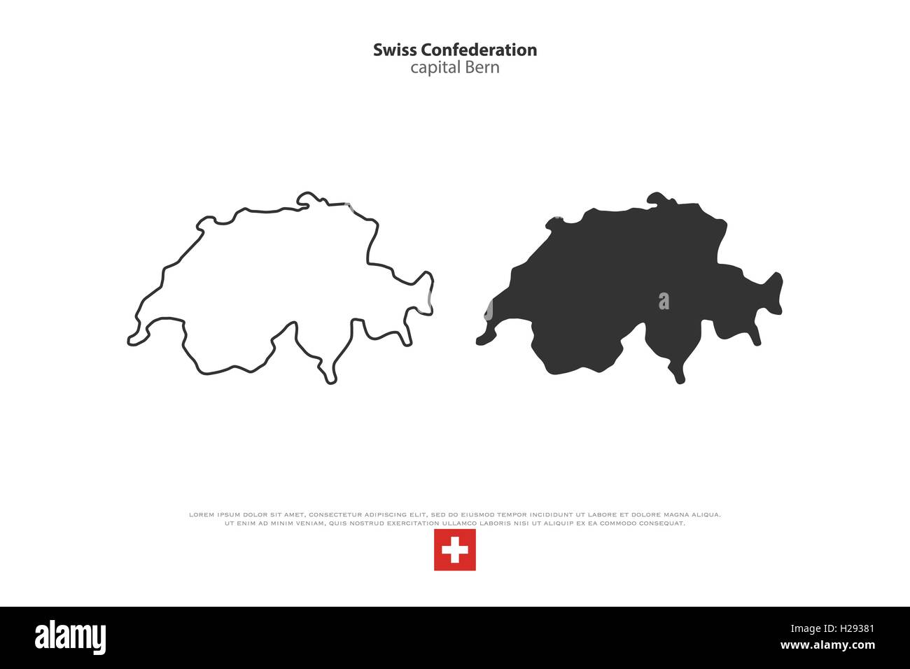 Karte der Schweizerischen Eidgenossenschaft und offizielle Flagge auf weißem Hintergrund. Vektor-Illustration der Schweiz politische Karte. Europäischen Staat g Stock Vektor