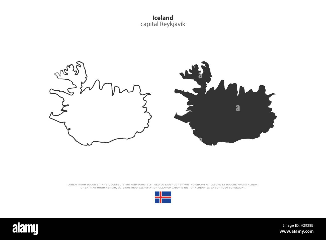 Republik Island isoliert Karte und offizielle Flaggen-Icons. Vektor-Island-politische Karten-Symbol. Nordic Inselstaat geographische b Stock Vektor