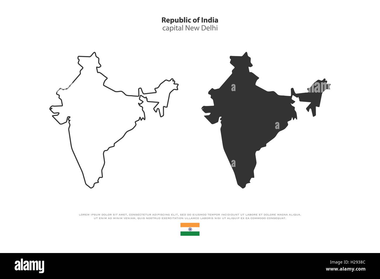 Republik Indien isoliert Karte und offizielle Flaggen-Icons. Vektor-Illustration der indischen politischen Karten. Südasien Land geographische Stock Vektor