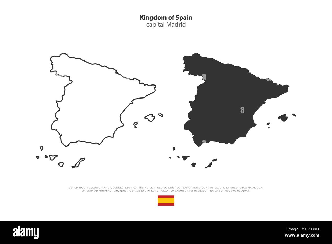 Königreich Spanien isoliert Karte und offizielle Flaggen-Icons. Spanisch politischen Vektorkarten Symbole auf weißem Hintergrund. EU geographische Stock Vektor