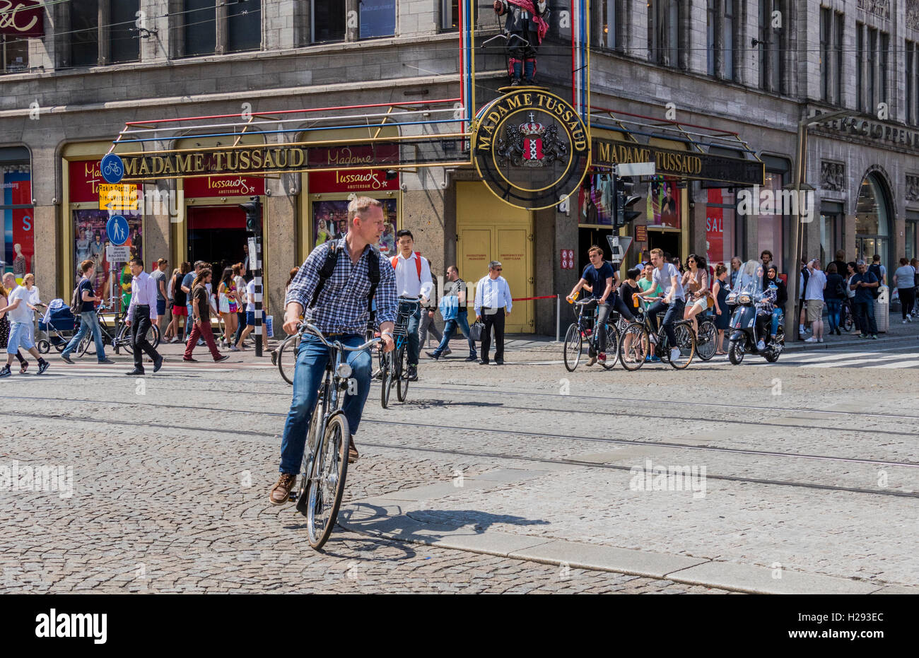 Radfahrer in der Stadt Amsterdam Radfahrer spielen eine wichtige Rolle und sind ermutigt durch eine sichere Straßen-System einschließlich der Radwege Stockfoto