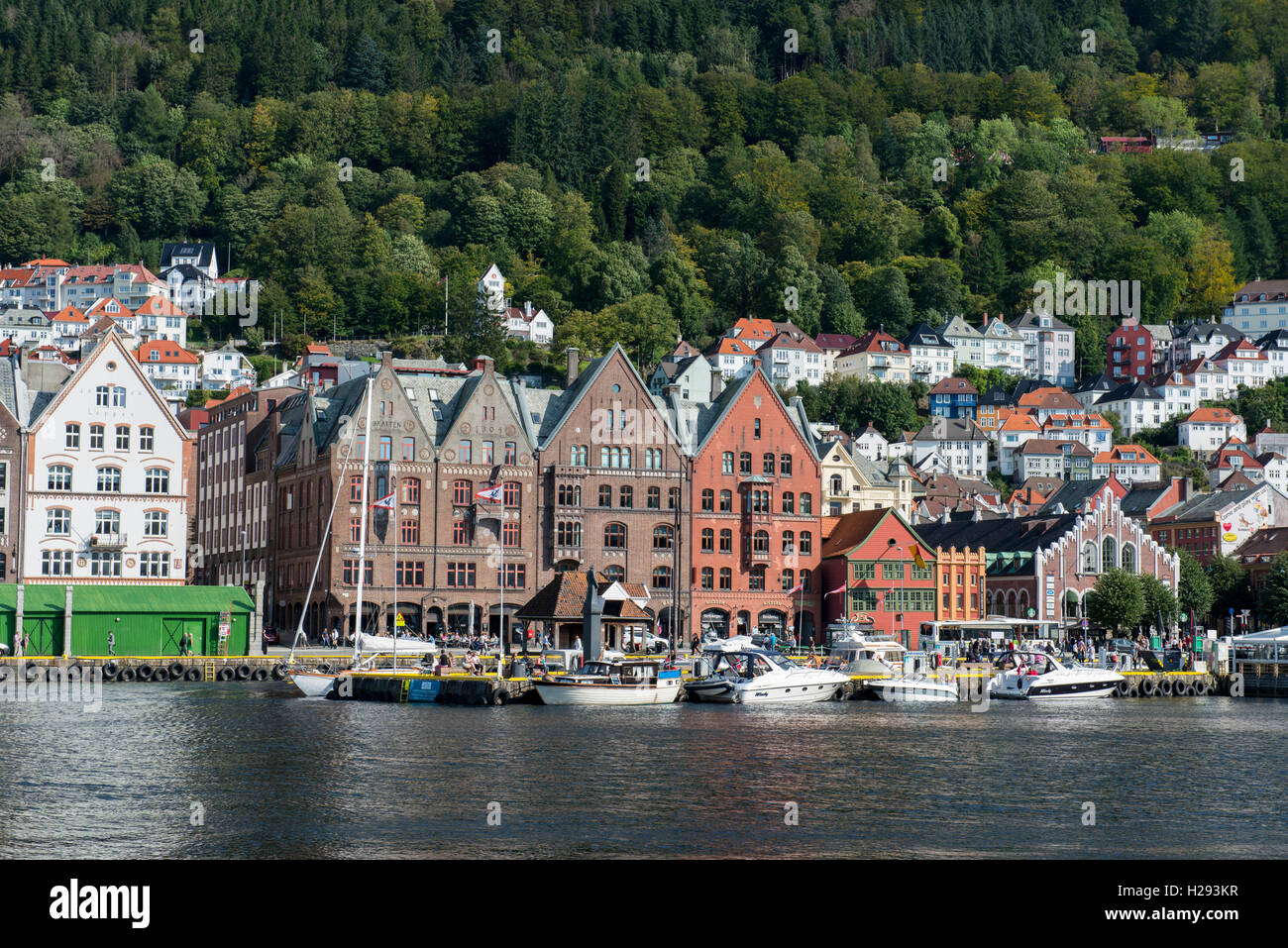 Bergen, Norwegens zweitgrößte Stadt. Bryggen (The Wharf), historische Hafengebiet aus dem 12. Jahrhundert. Stockfoto