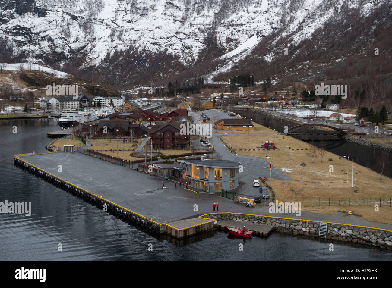 Flam Kreuzfahrthafen in Norwegen. Stockfoto