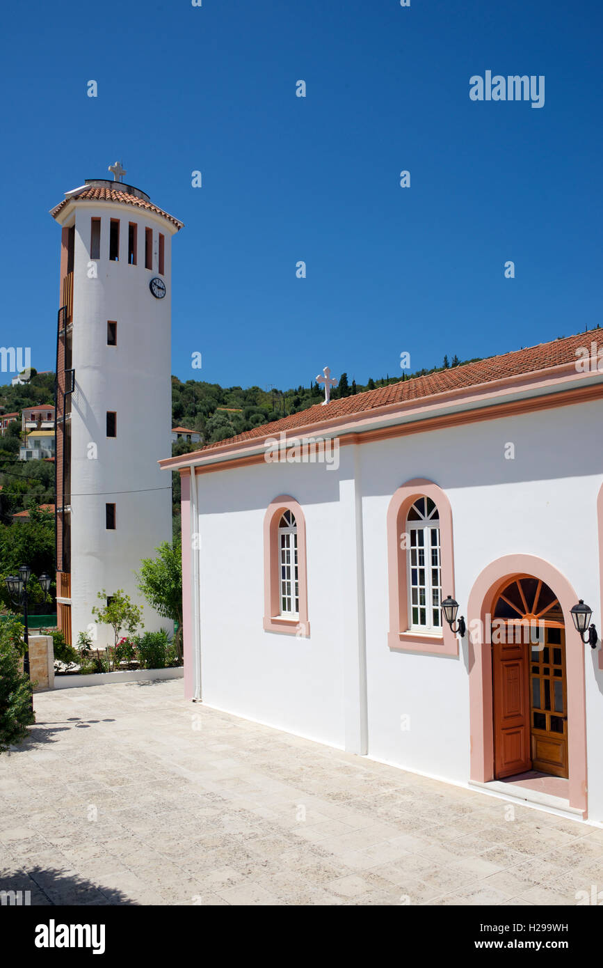 St Johns Kirche und Clock tower Kioni Ithaka Insel Ionische Inseln Griechenland Stockfoto