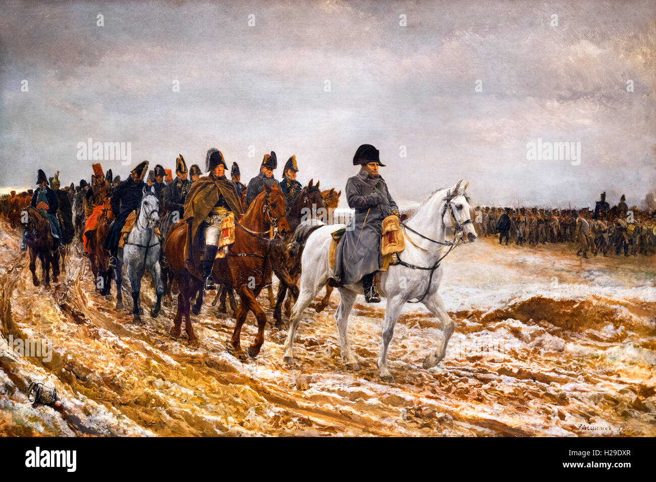 Campagne de France, 1814 von Ernest Meissonier, Öl auf Leinwand, 1864. Napoleon Bonaparte (1769-1821) und seine Mitarbeiter ergeben sich Umstimmung von Soissons nach der Schlacht von Laon. Stockfoto