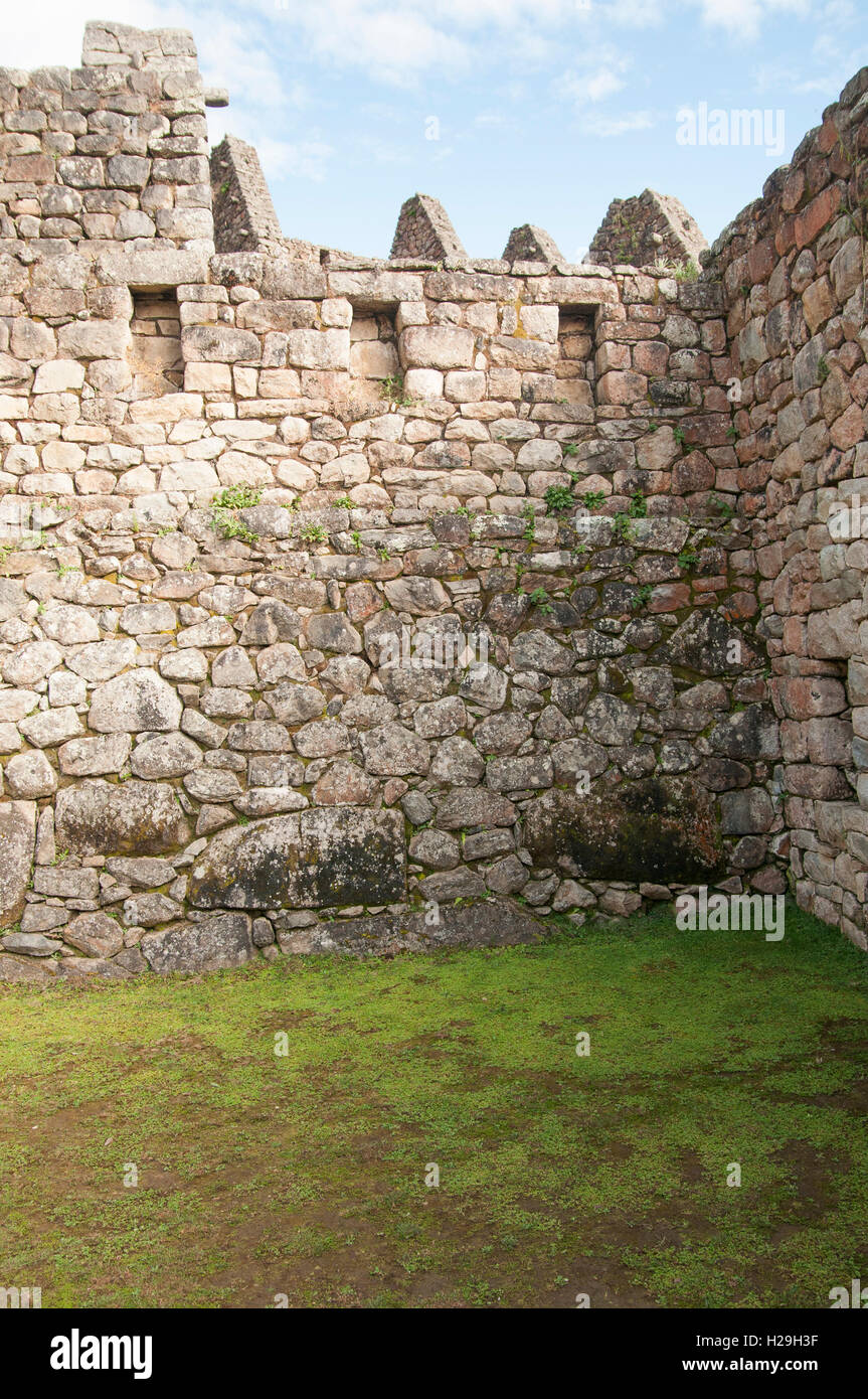 Machu Picchu, Steinmauern, Stock Bild Stockfoto