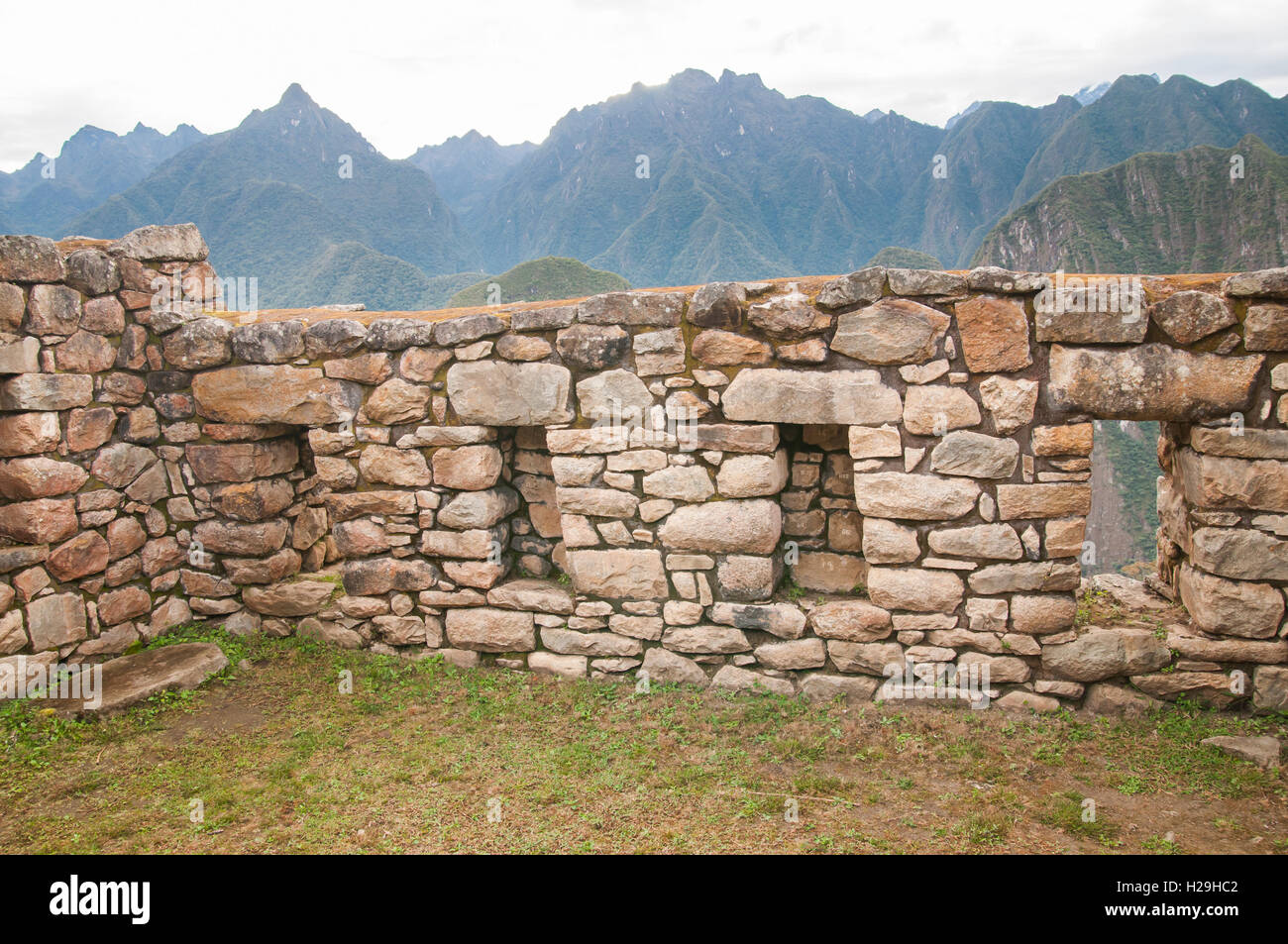 Machu Picchu, Steinmauer, Stock Bild Stockfoto