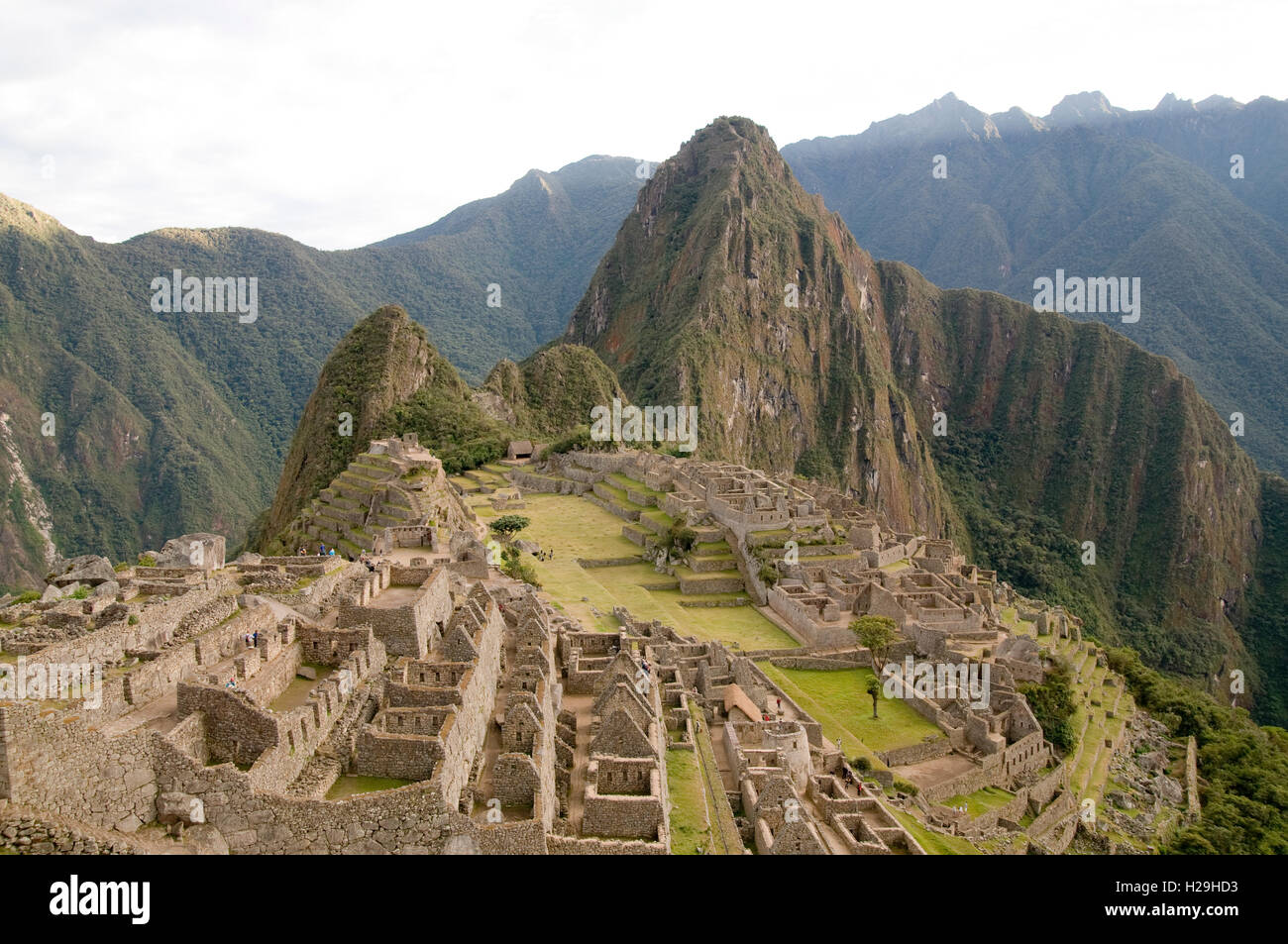 Eine Luftaufnahme von Machu Picchu Ruinen, Cusco, Peru - Stock Bild Stockfoto