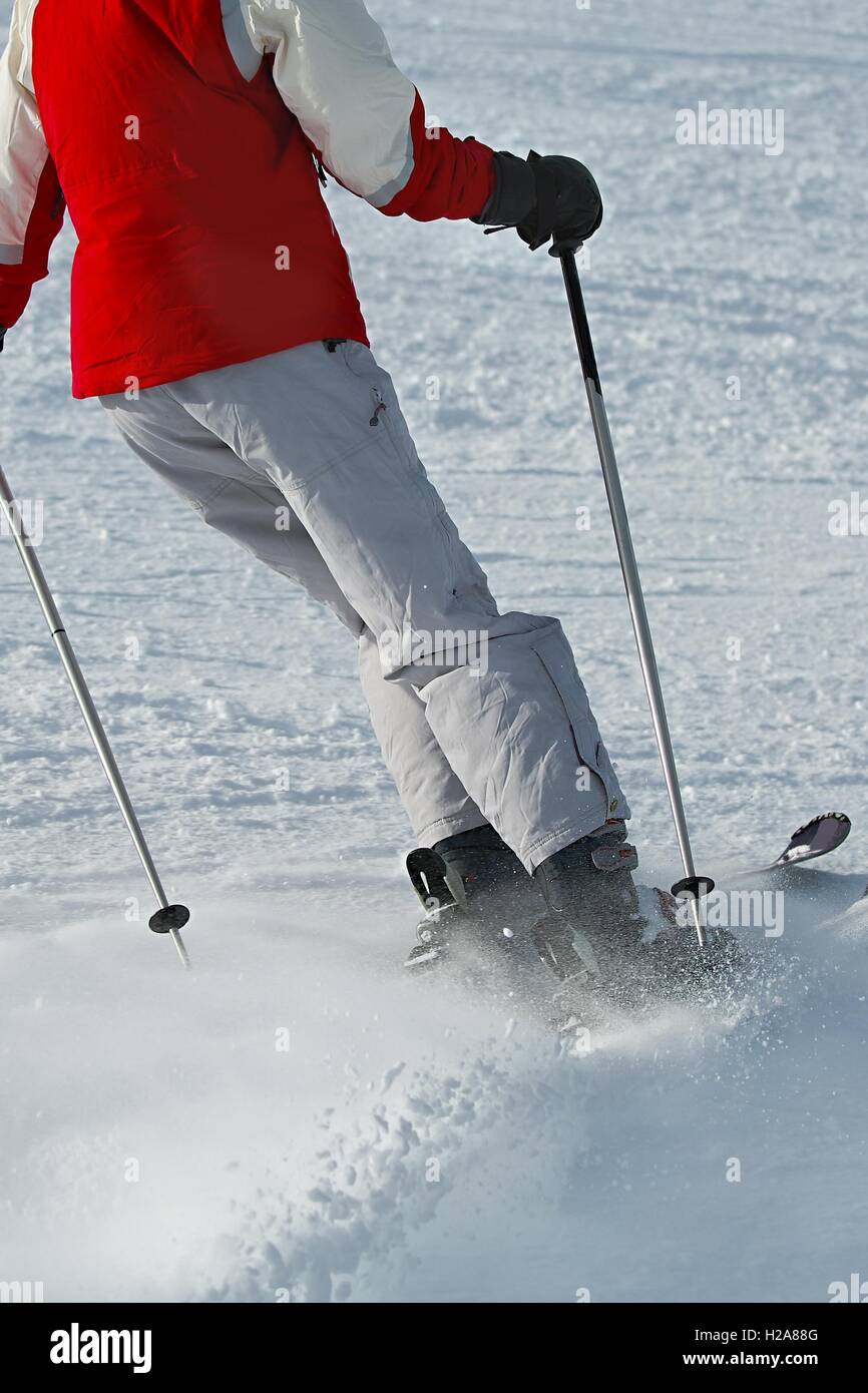Skifahren in den Alpen Stockfoto