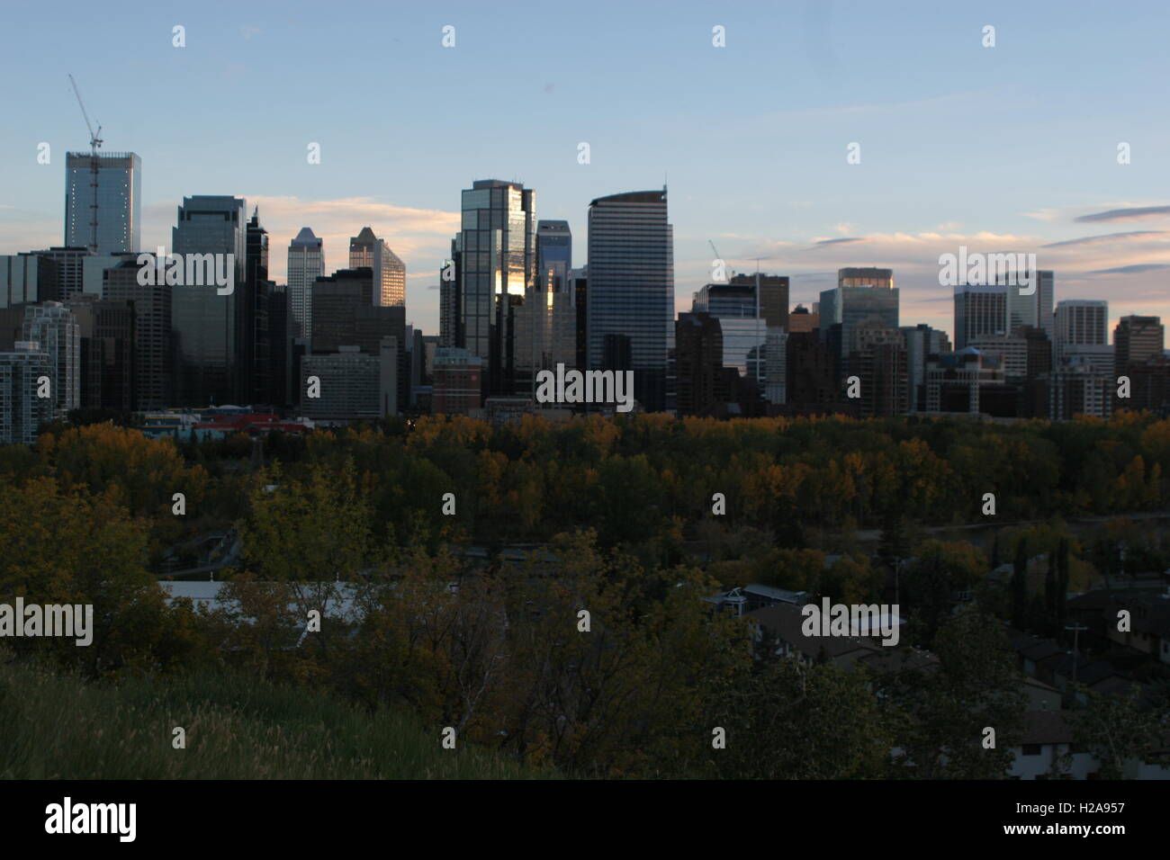 Innenstadt von Calgary im frühen Herbst. Stockfoto