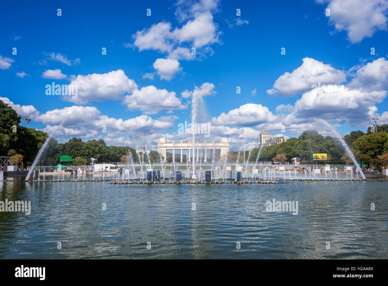 Brunnen in Gorky Park, Moskau, Russland Stockfoto