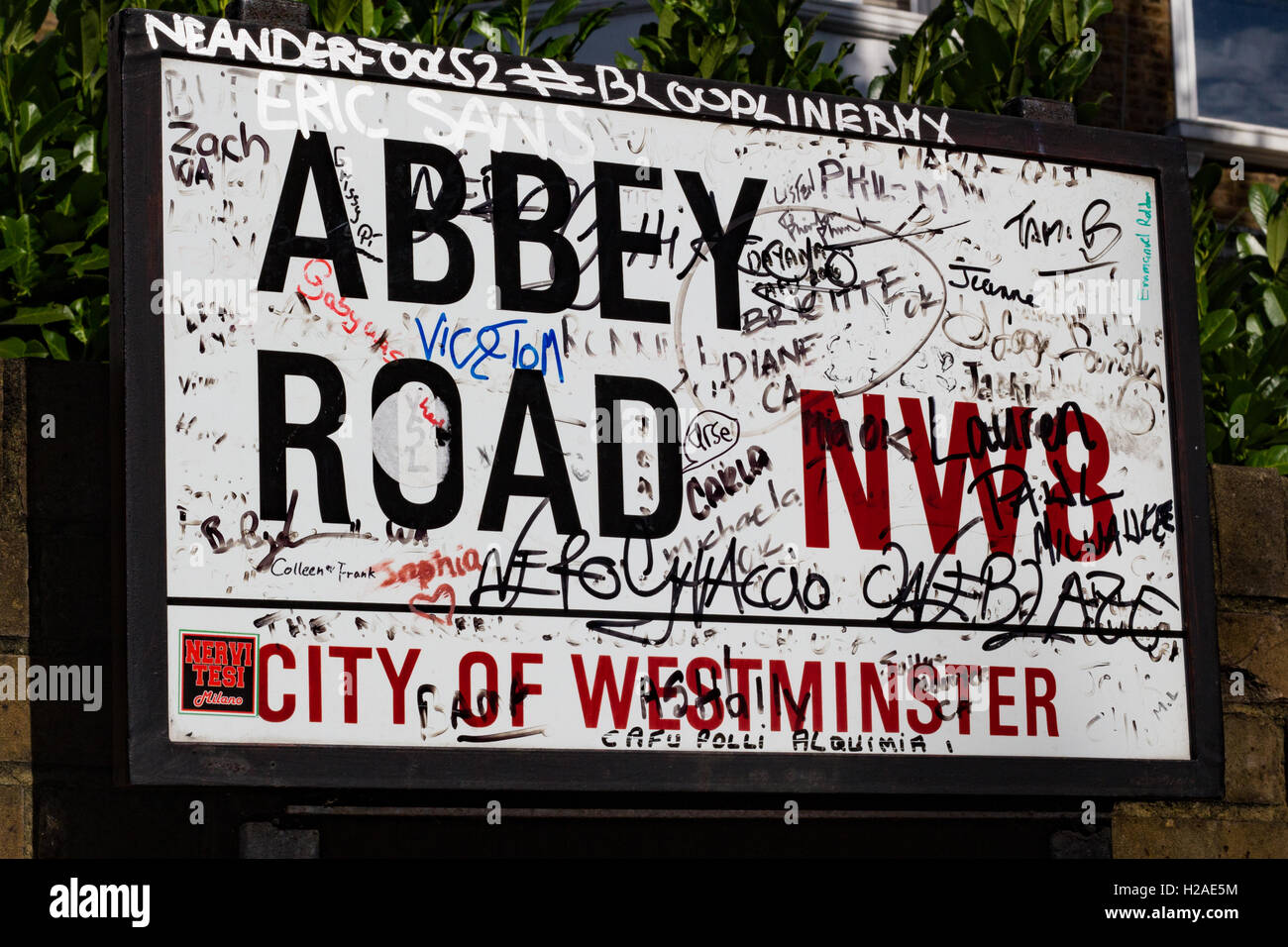 Abbey Road Straßenschild, London. 2016. Stockfoto