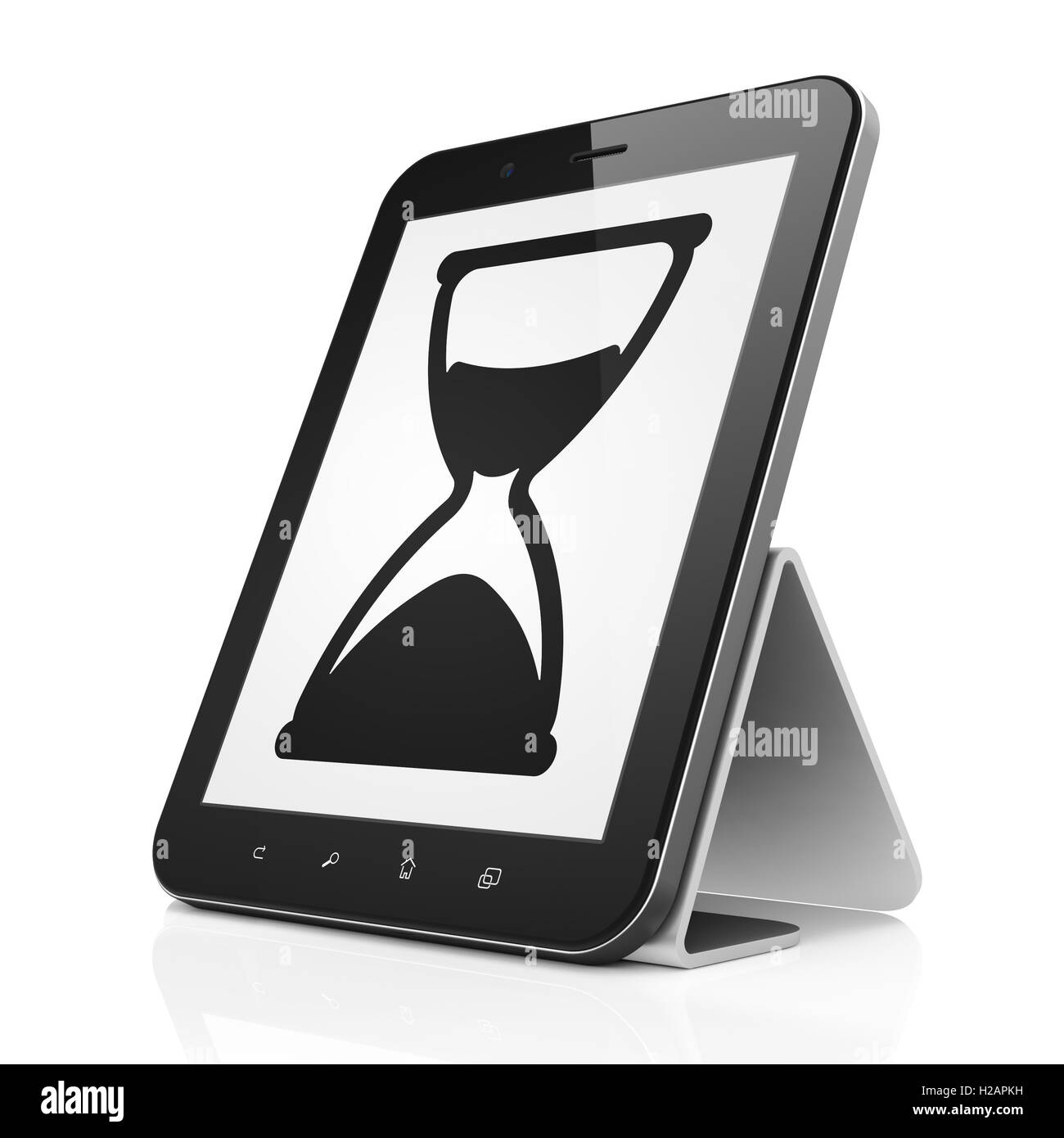Timeline-Konzept: Sanduhr auf Tablet PC Stockfoto