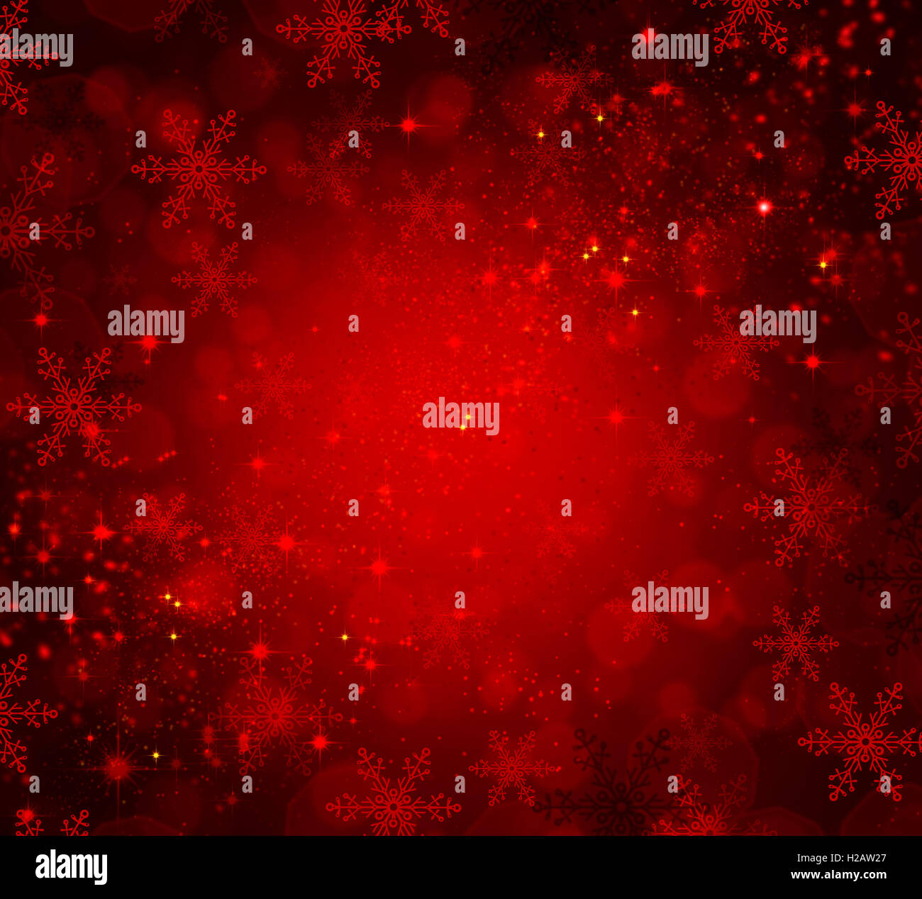 Roten Urlaub Weihnachten Hintergrund mit Schneeflocken und Sternen Stockfoto