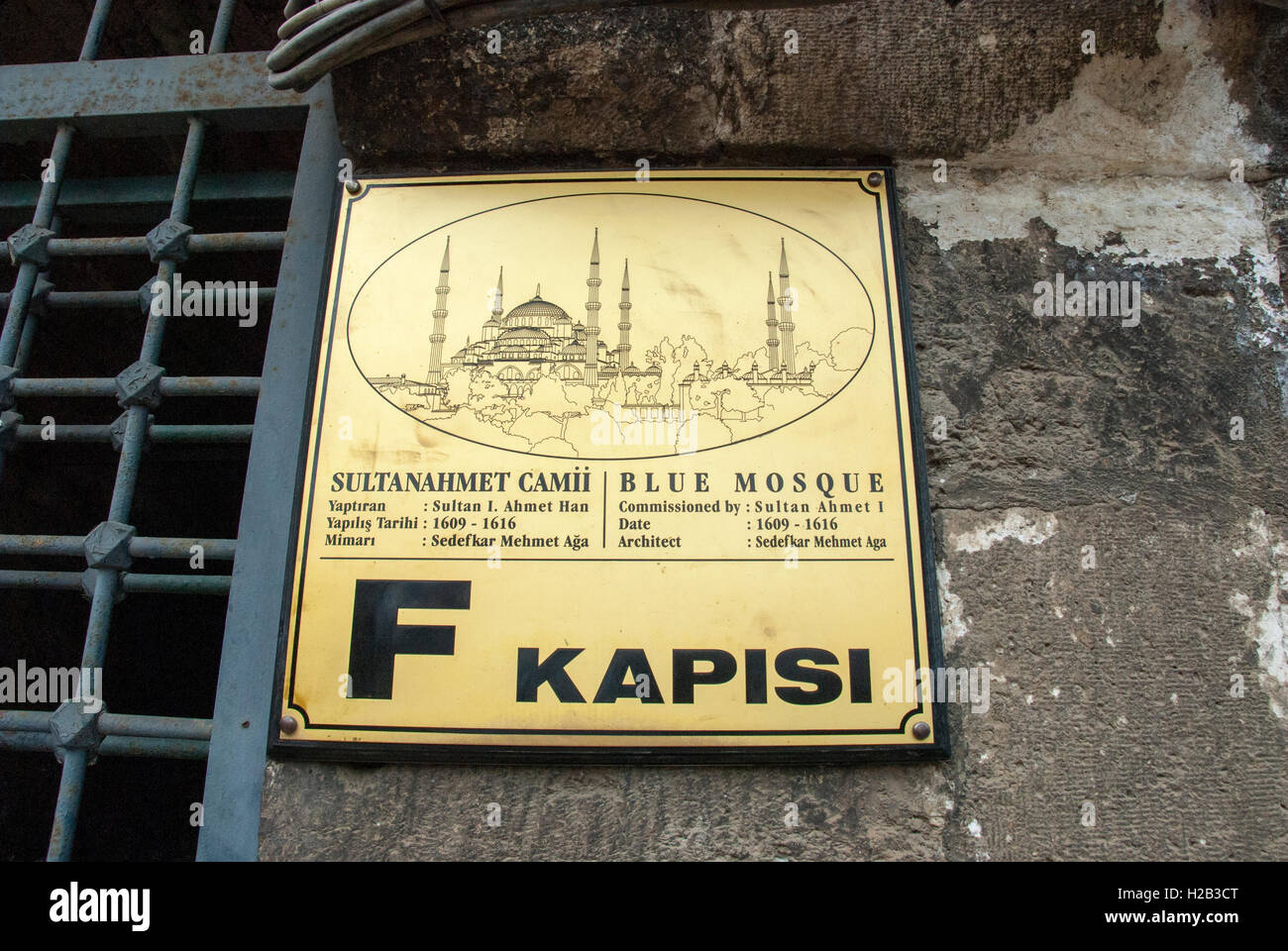 Melden Sie sich an Wand blaue Moschee, Istanbul, Türkei Stockfoto
