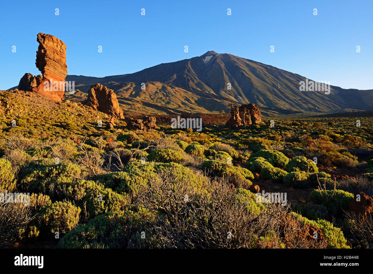 Felsformation, Roques de Garcia, den Teide, Las Canadas, Sunrise, Teide Nationalpark, UNESCO-Weltkulturerbe, Teneriffa Stockfoto