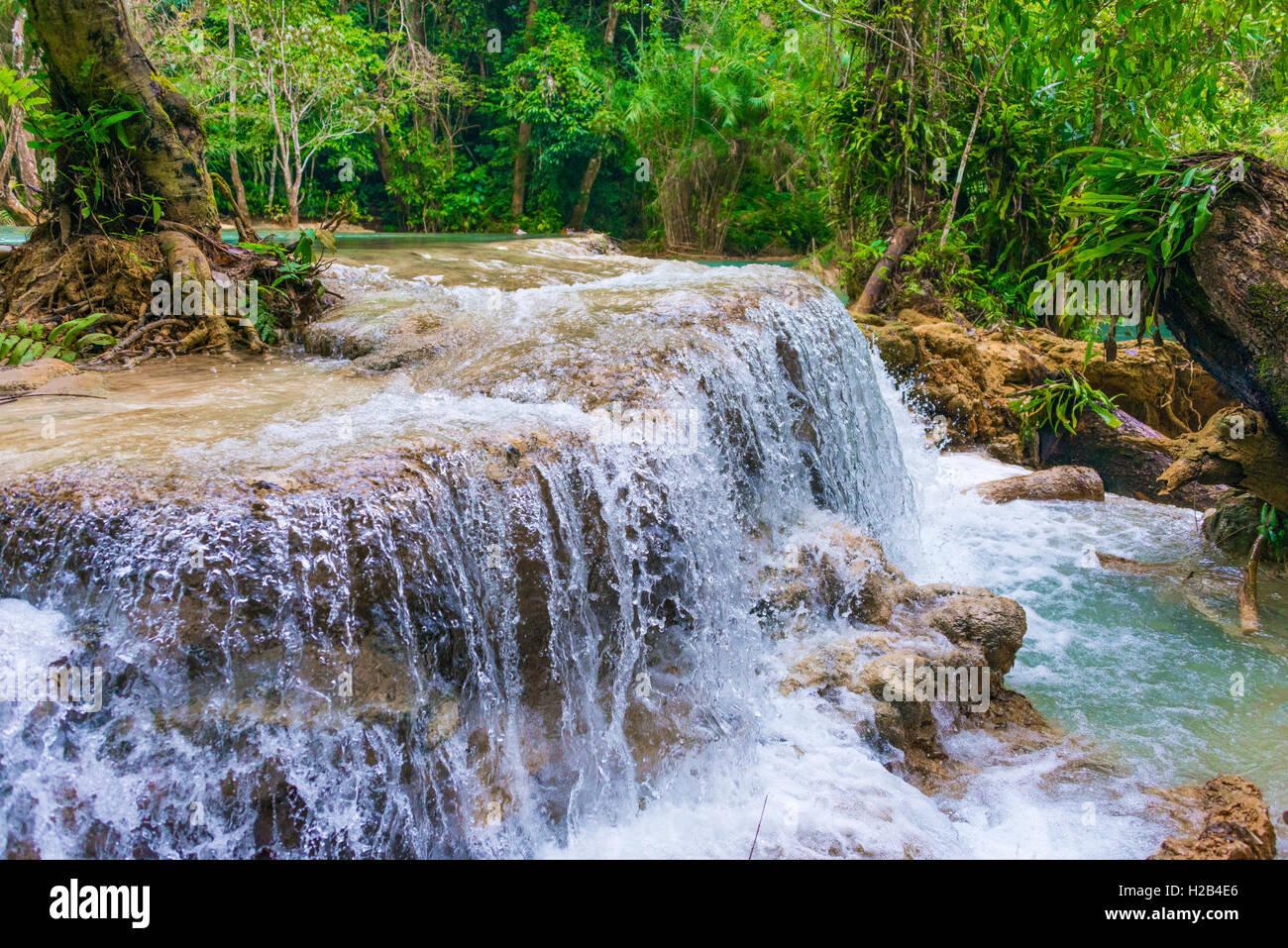 Kleiner Wasserfall, Wasserfälle, Tat Kuang Si Wasserfällen, Luang Prabang, Laos Stockfoto