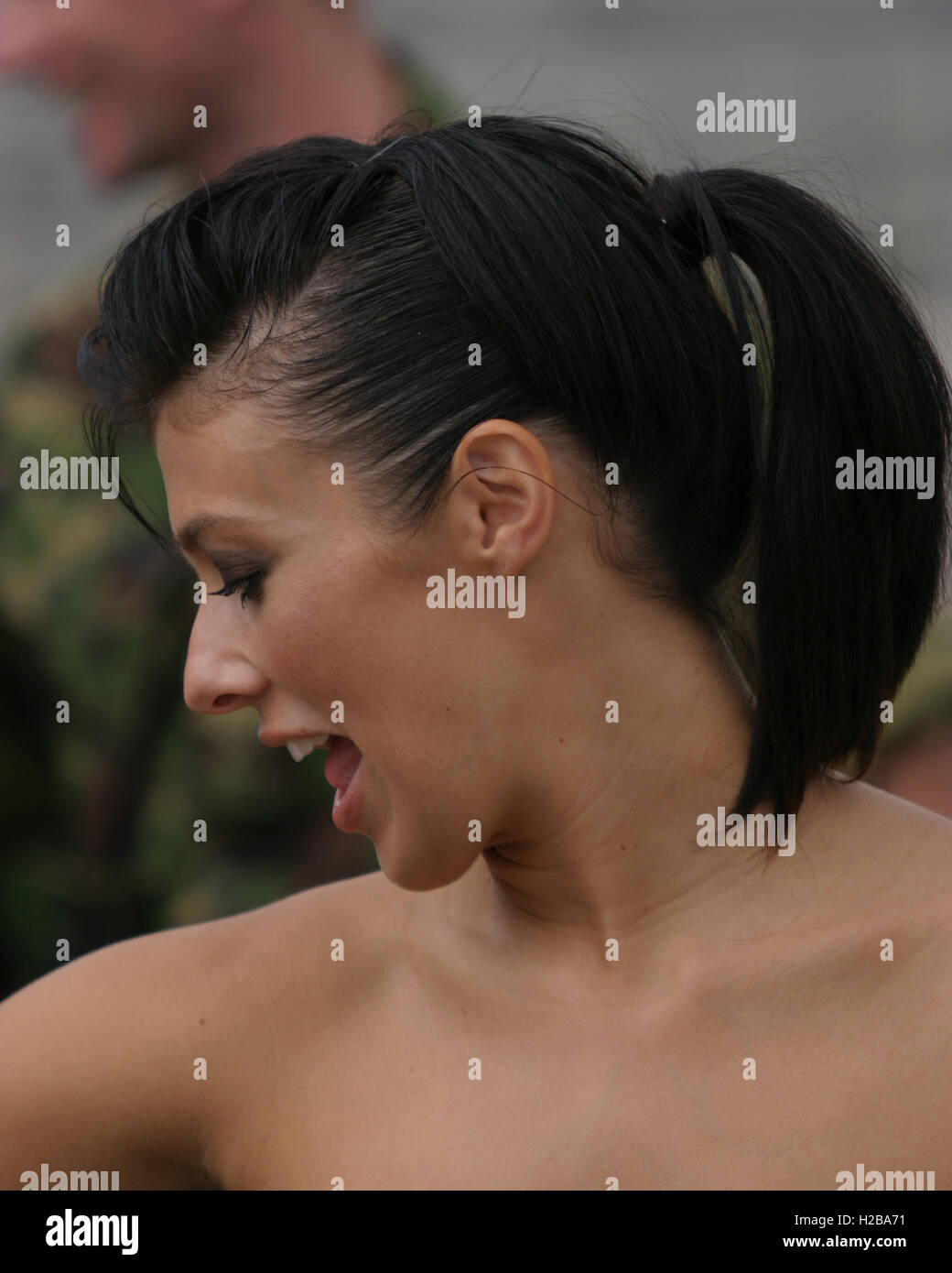 Ehemalige Hörensagen Sängerin und Schauspielerin kym Marsh (Michelle connor Coronation Street) erscheint an der "Tage des Donners" Rennen treffen in Rockingham in 2005. Stockfoto