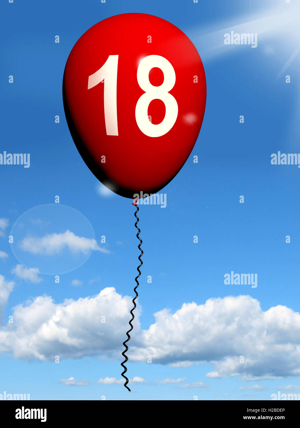 18 Ballon repräsentiert achtzehnten Geburtstagsfeier Stockfoto