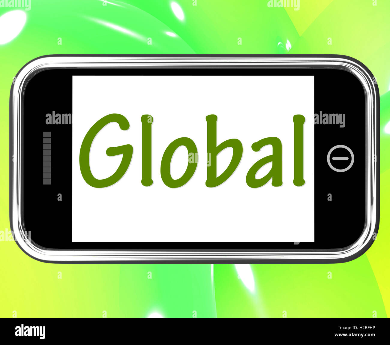 Globalen Smartphone zeigt weltweit oder rund um den Globus Stockfoto
