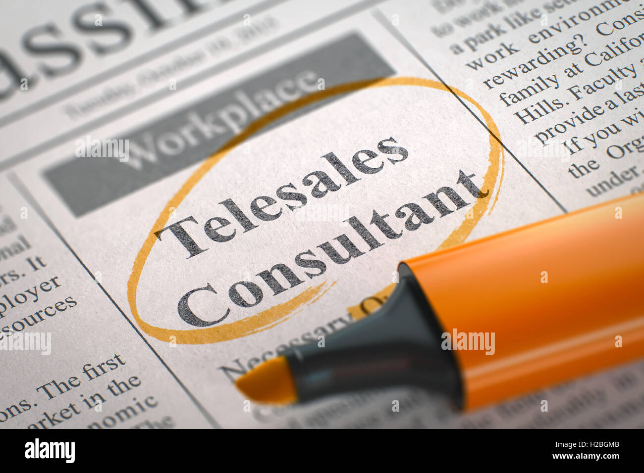 Job Opening Telesales Consultant. 3D. Stockfoto