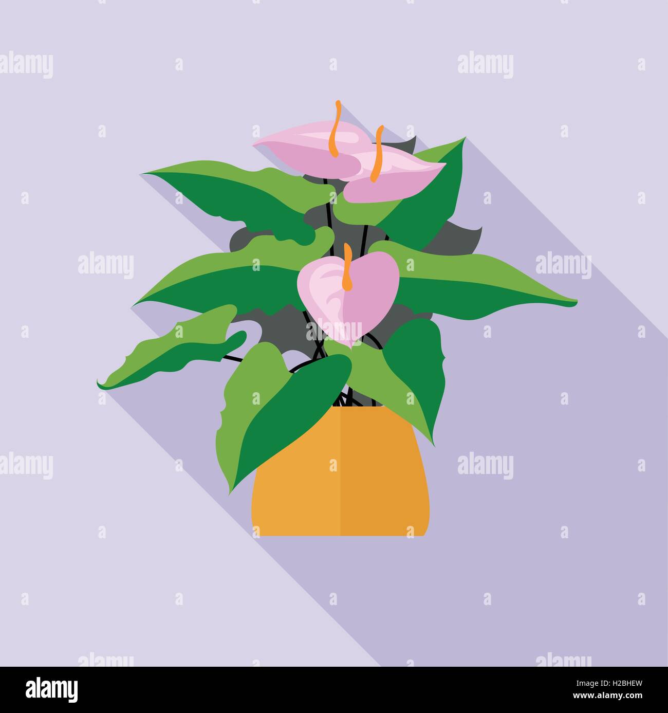 Digitale Vektor grün dekorative Orchidee Blume mit braunen Topf, flachen Stil Stock Vektor
