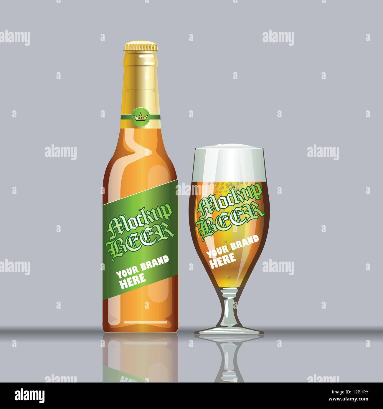 Digitale Vektor Glas Bier mit Schaum und Blase Mockup, grüne und