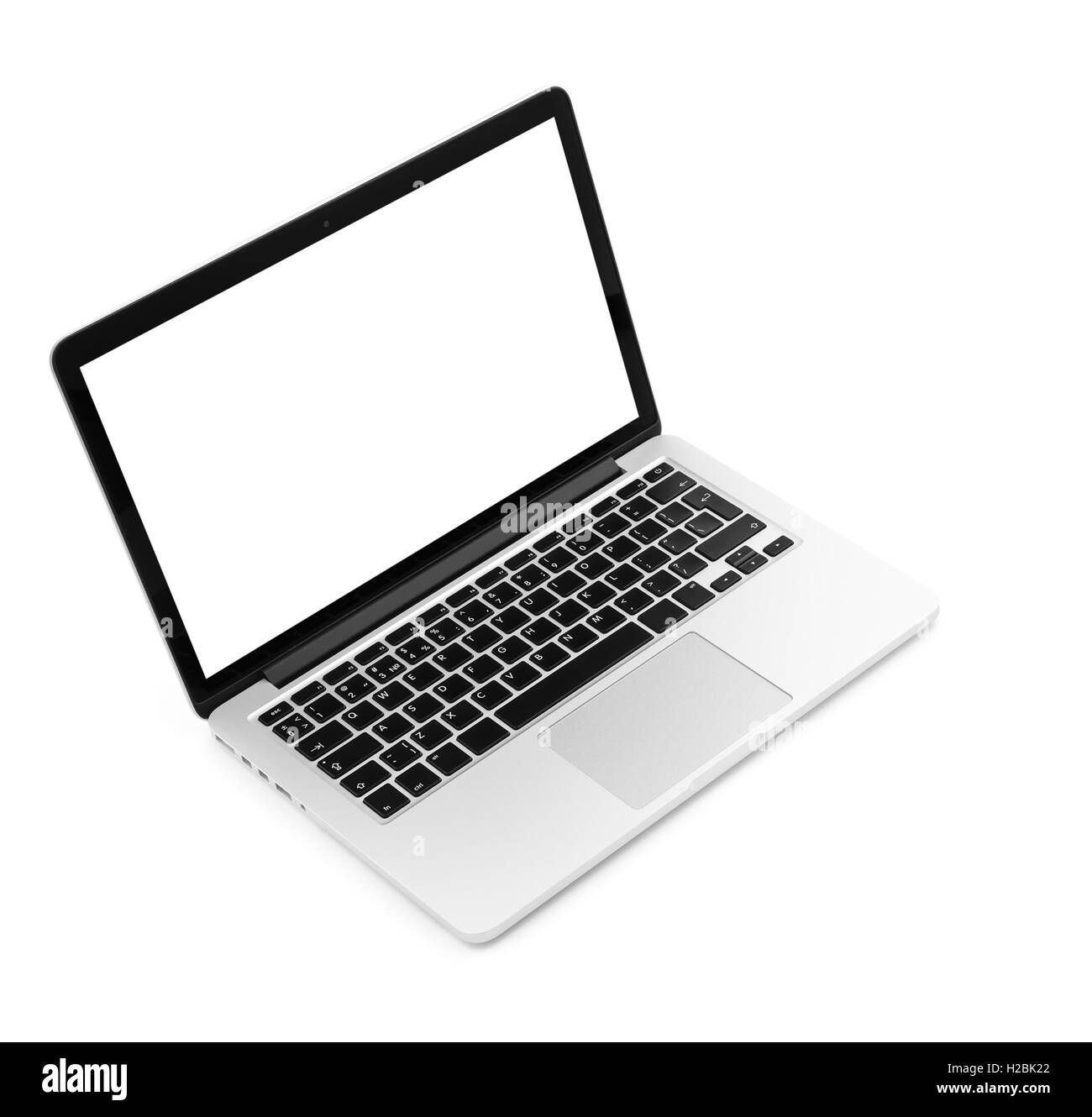 Laptop auf weißem Hintergrund isoliert, Nahaufnahme Stockfoto