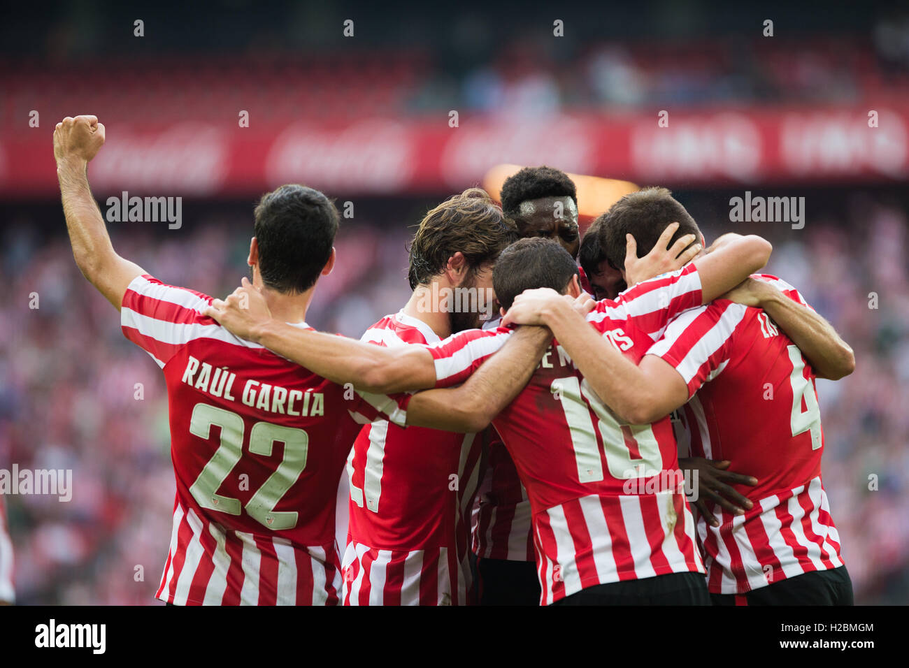 Athletic Club feiern Ziel 6.Tag Spiel der la Liga Santander 2016-2017 Saison zwischen Athletic Club Bilbao und Sevilla CF Stockfoto