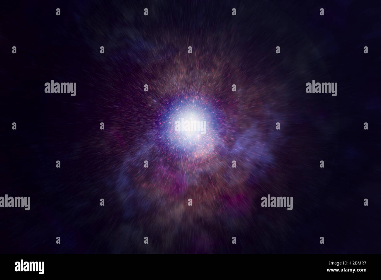 Hintergrundtextur mit künstlerischen Blick auf Supernova-Explosion in lila. Stockfoto