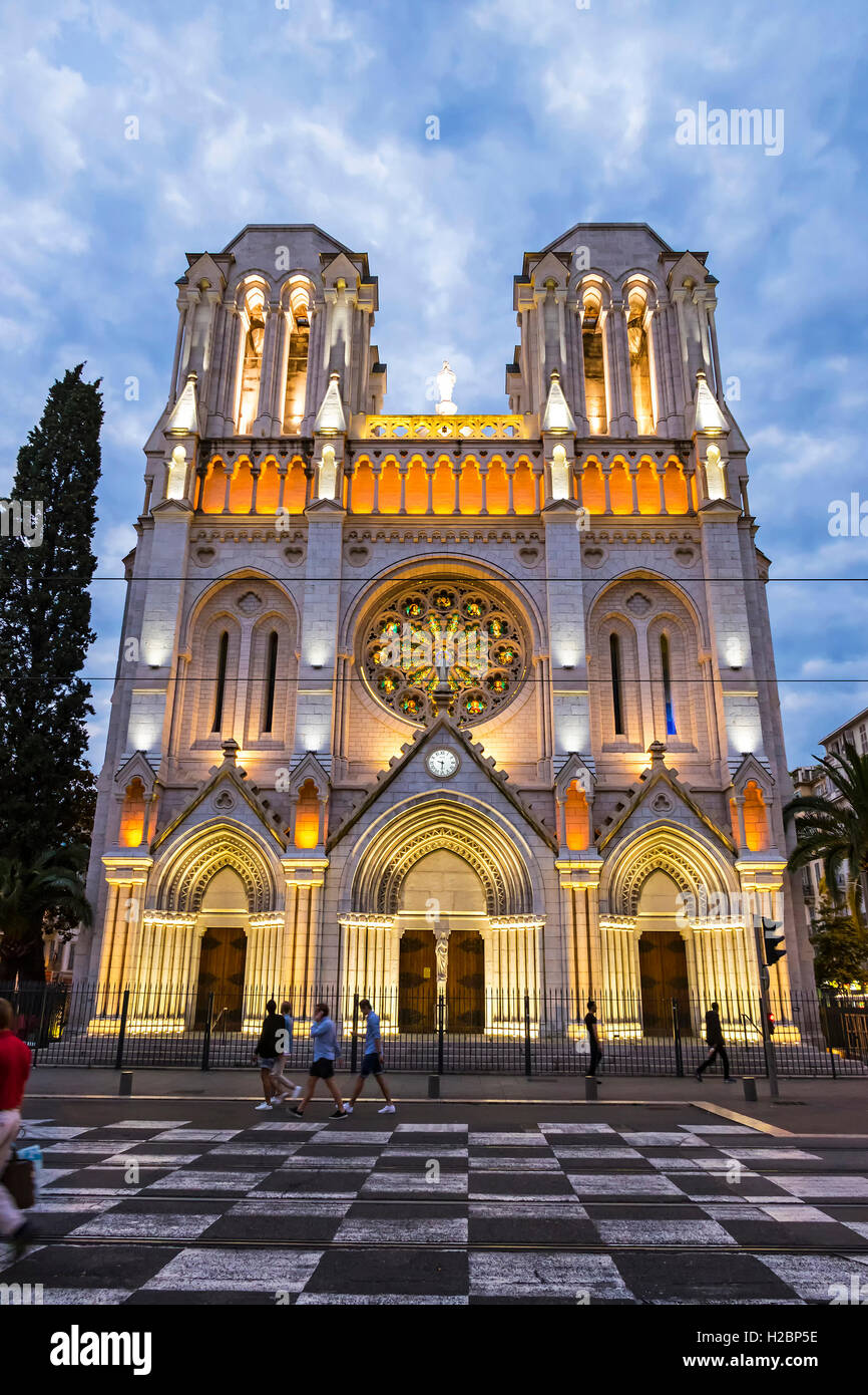 Basilika Notre Dame de Nizza Abend. Stadt von Nizza, Frankreich Stockfoto