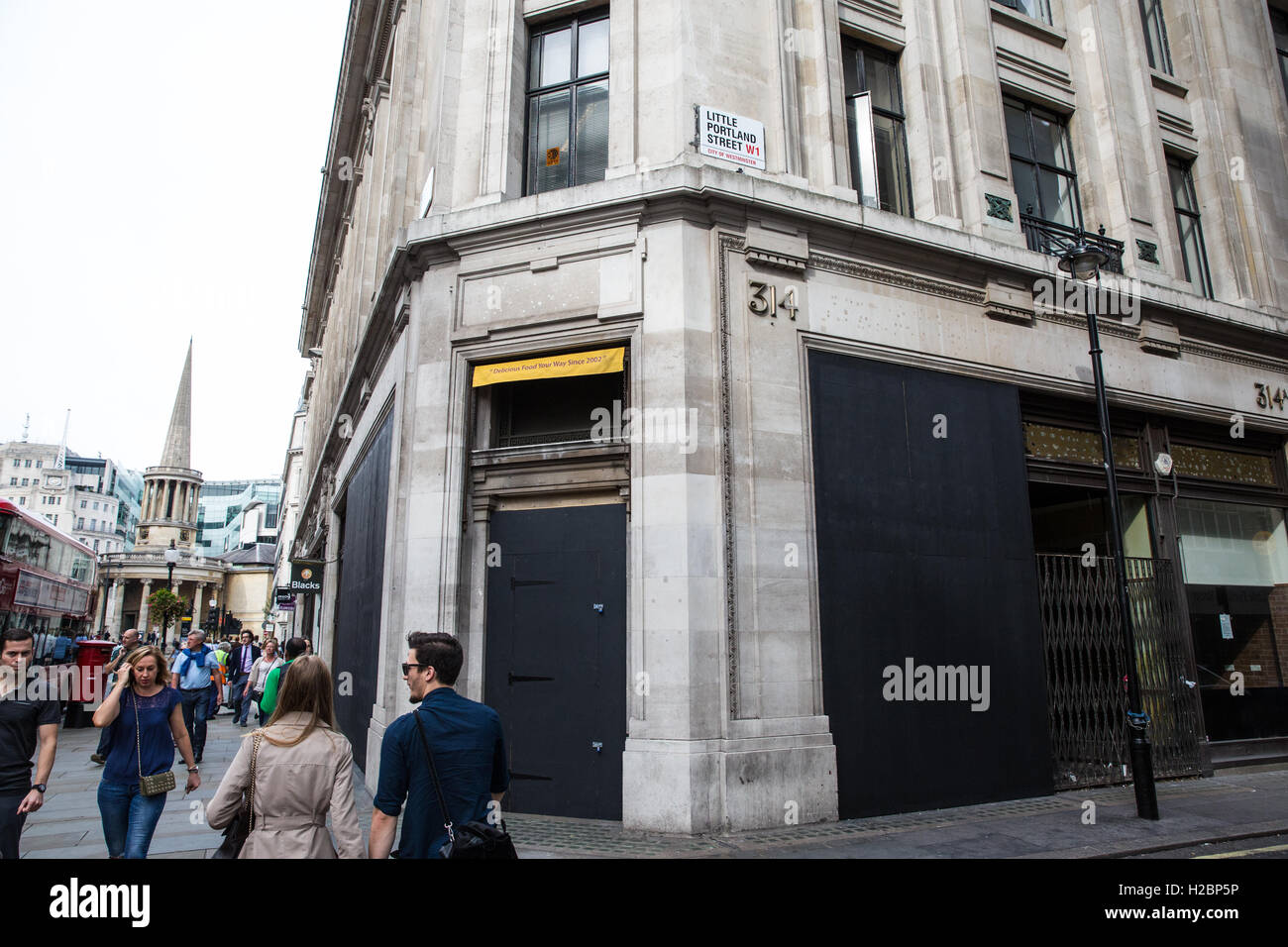 London, UK. 24. September 2016. Das Restaurant machen mir 314-322 Regent Street ist geschlossen. Stockfoto