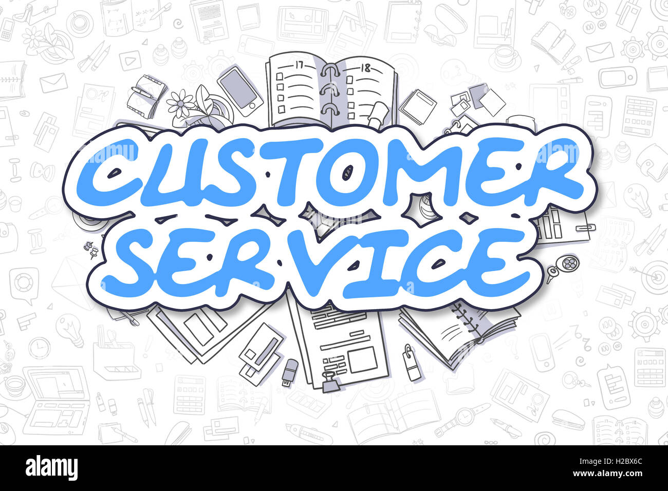 Kundenservice - Doodle Text blau. Business-Konzept. Stockfoto