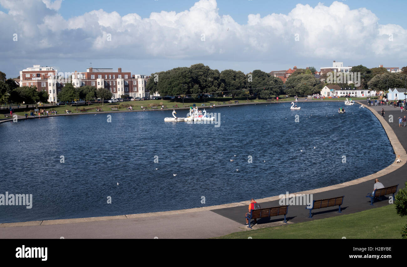 Canoe Lake, einen See mit Booten, Southsea, Portsmouth, Hampshire, England, UK Stockfoto